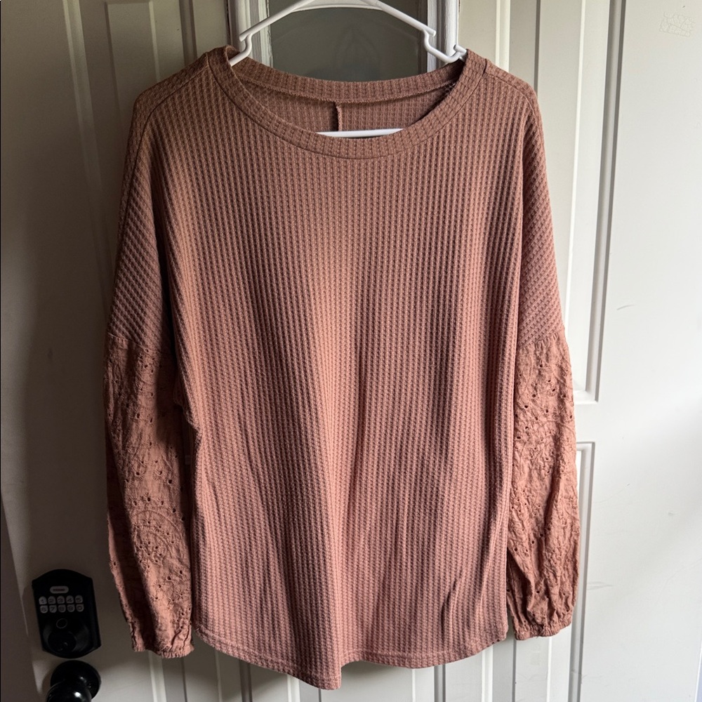 Textured Long Sleeve Top in Brown